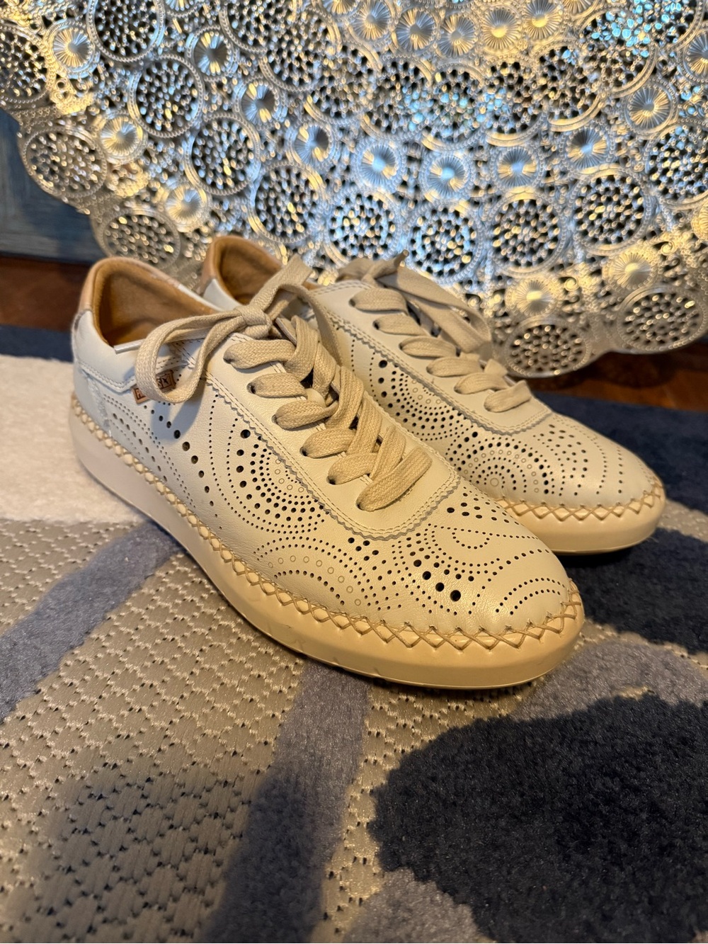 PIKOLINOS Beige Perforated Leather Lace-Up Sneakers